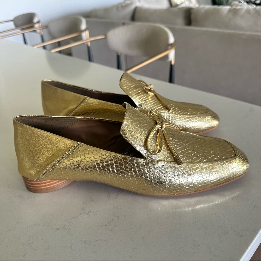 Aerosoles slip on gold Textured Loafers accent Bow causal soles rubber soles - Picture 4 of 4